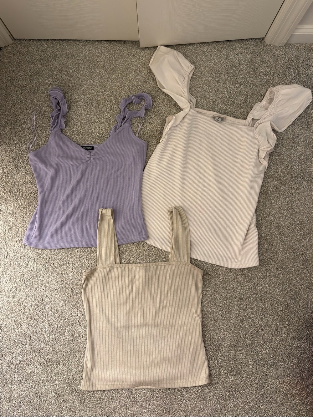 Bundle Women’s Ribbed Square-Neck Tank Top - Lavender, Cream, Tan